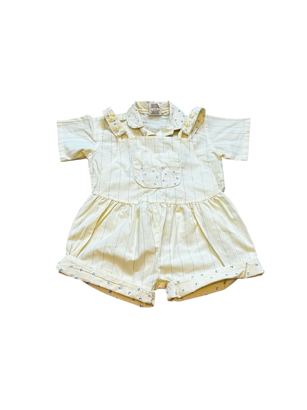 Vintage 70s Stone Apparel Girls Butter Yellow Bubble Romper Set Cottagecore